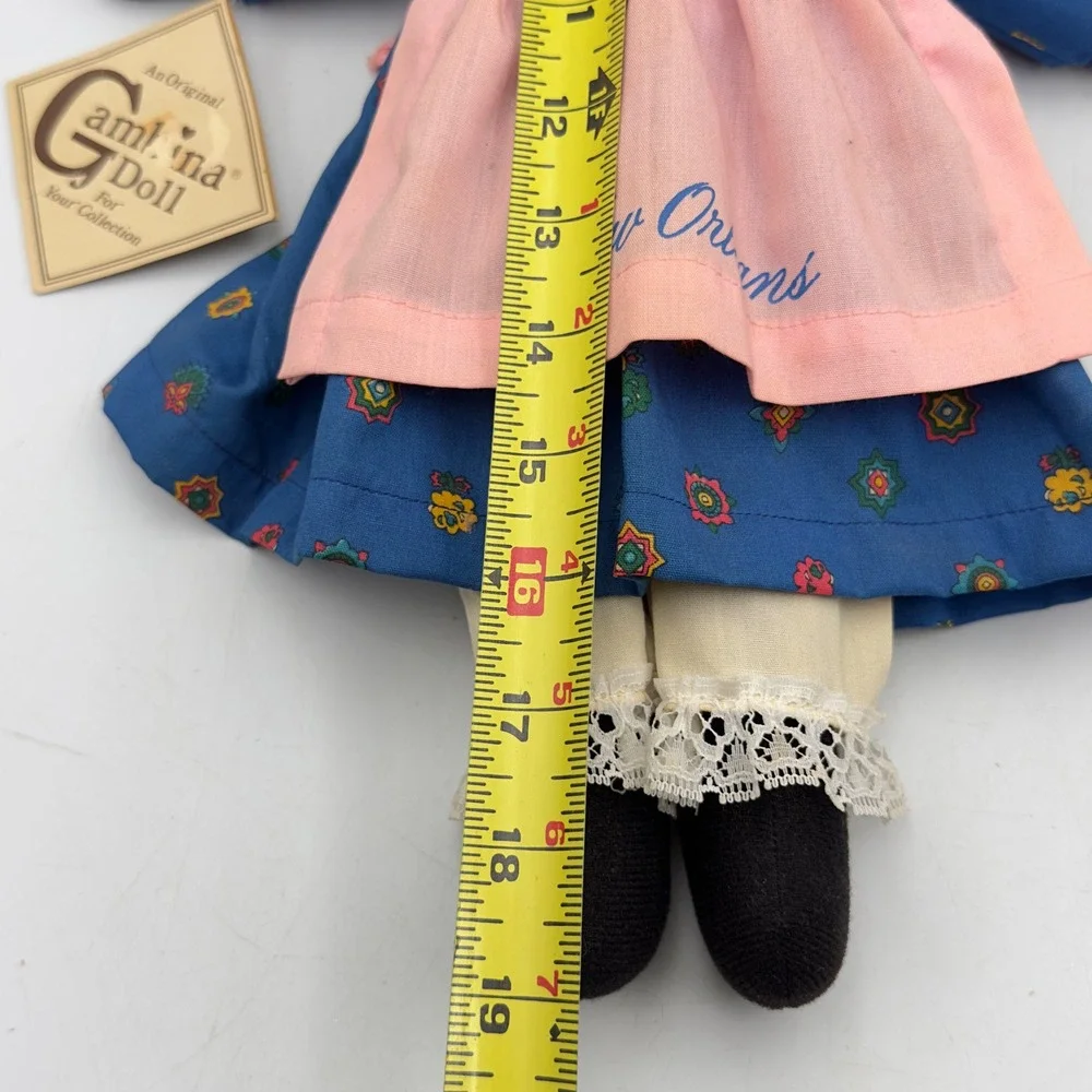 Gambina Doll Ninkie 1979 New Orleans Vintage Rag Doll Blue Dress Pink Apron 19